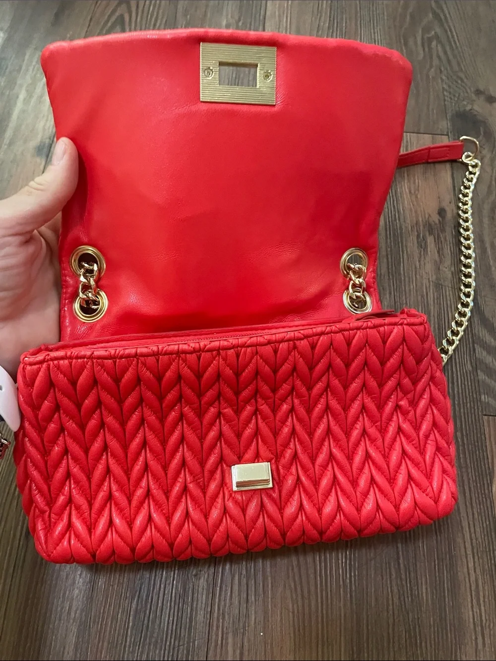 INC International Concepts Red Quilted Chain-Handle Crossbody